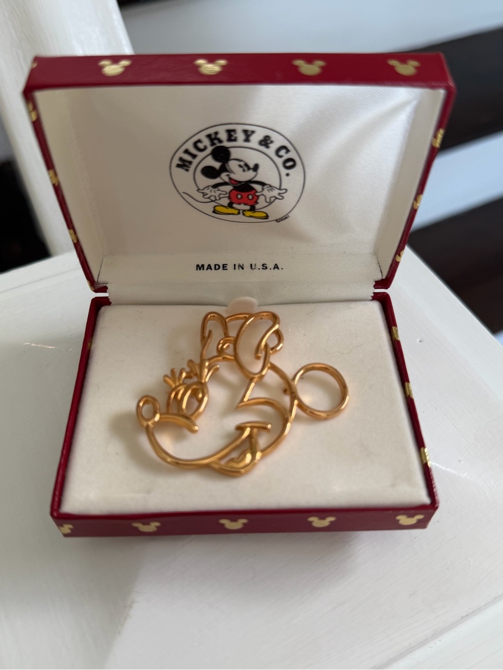 Vintage Gold-Tone Minnie Mouse Brooch with original box, Made in USA